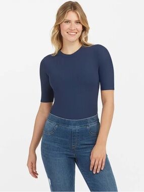 NWT SPANX Suit Yourself Ribbed Crewneck Bodysuit - Spring Navy - Size Medium